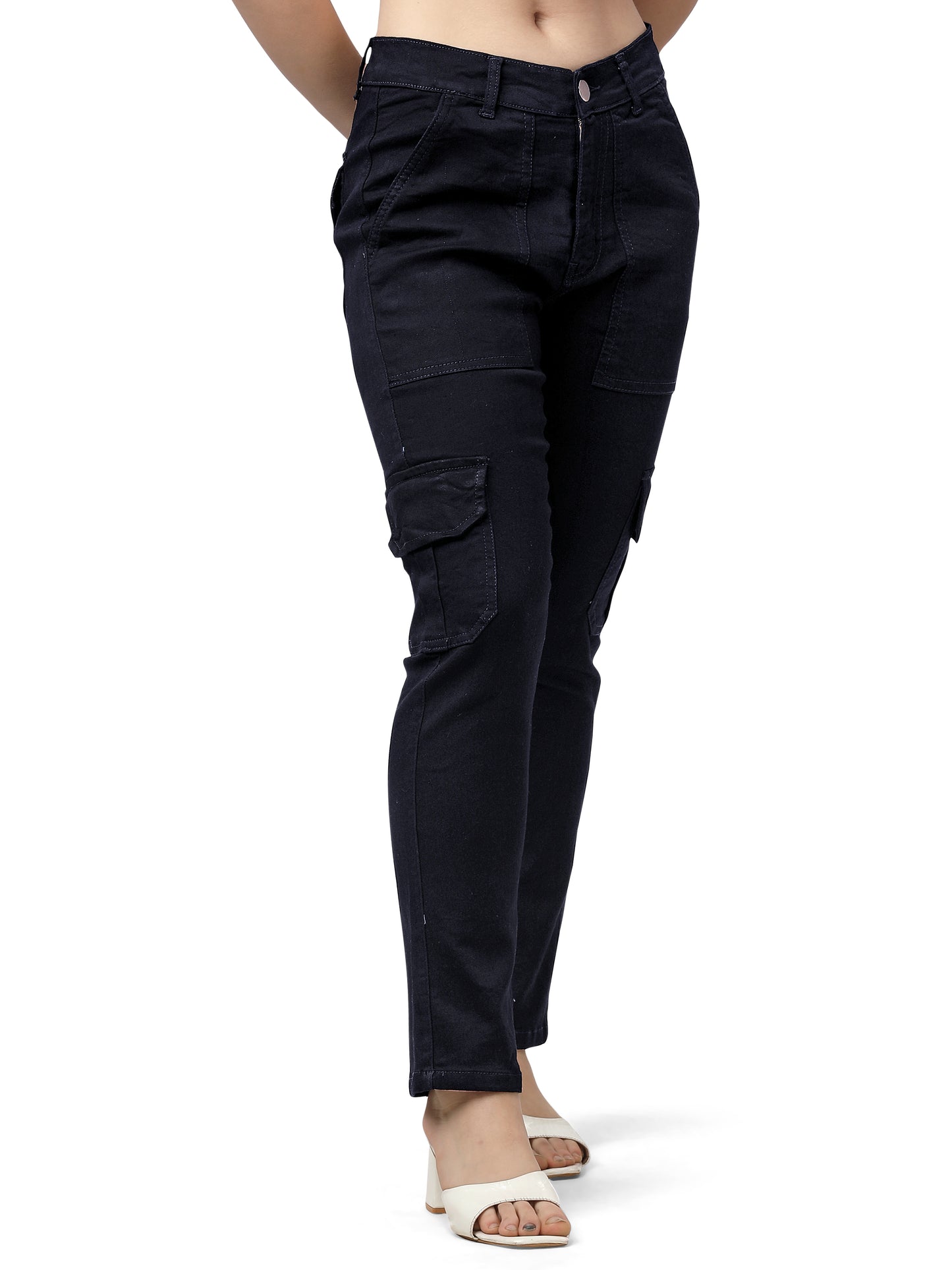 Black Denim Cargo Pant for Women