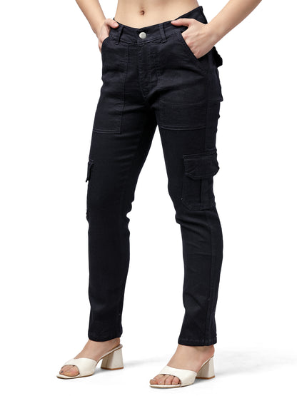 Black Denim Cargo Pant for Women