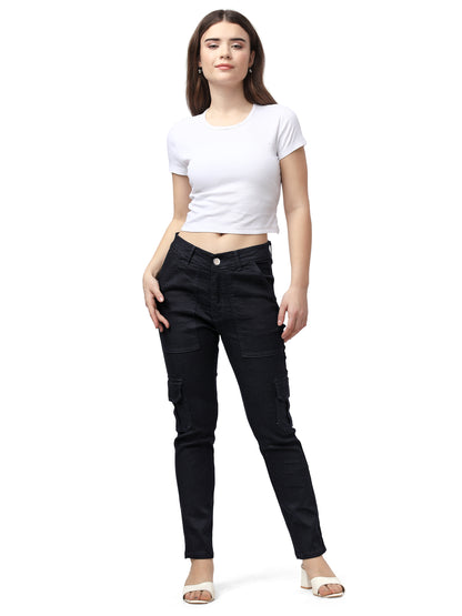 Black Denim Cargo Pant for Women