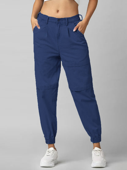 Blue Denim Cargo Joggers for Women