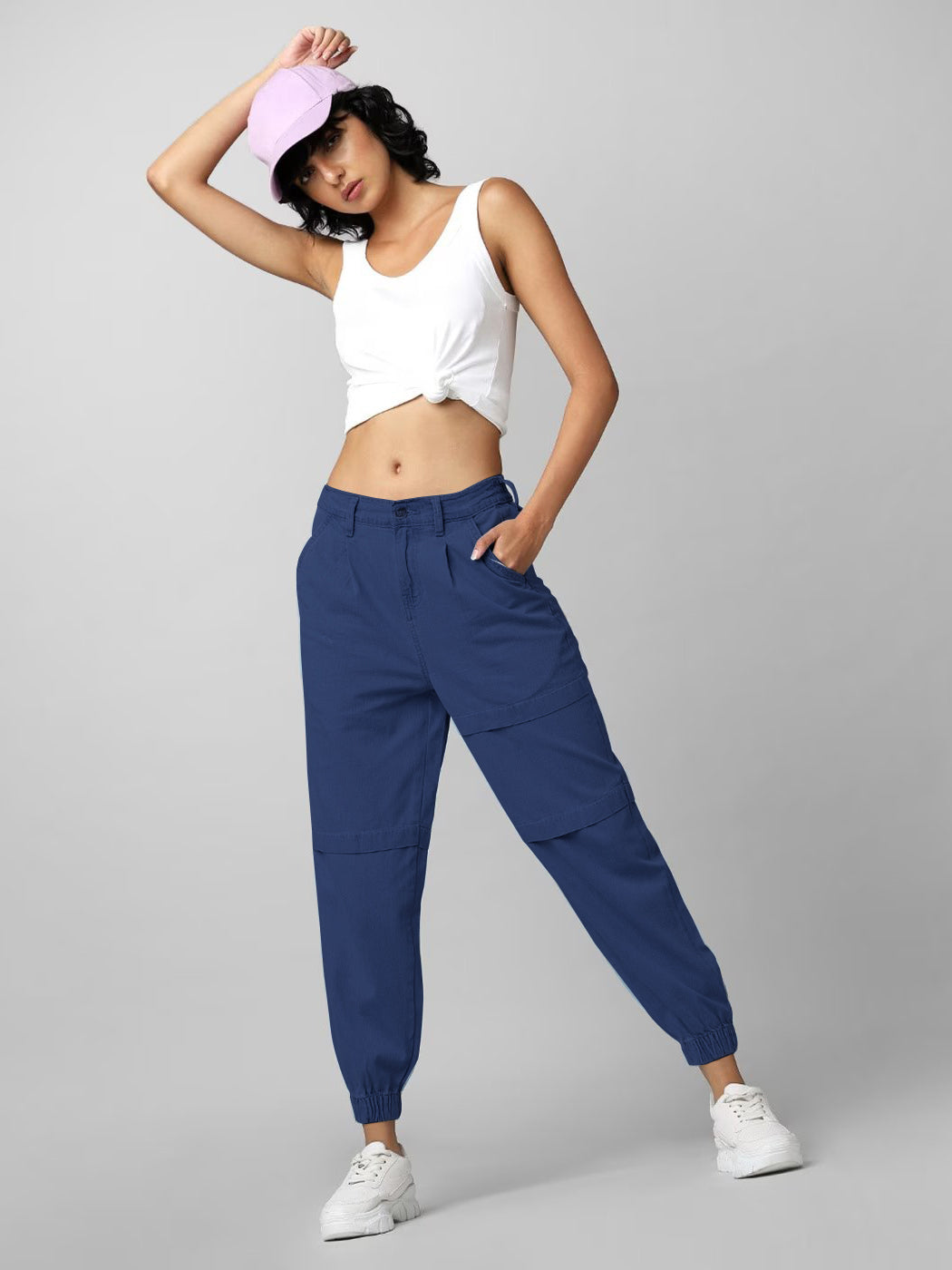 Blue Denim Cargo Joggers for Women