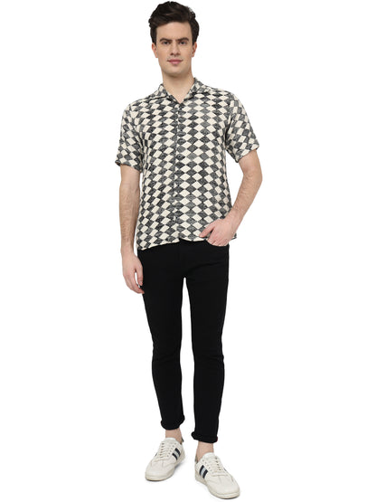 White & Black Knitted Shirt for Men