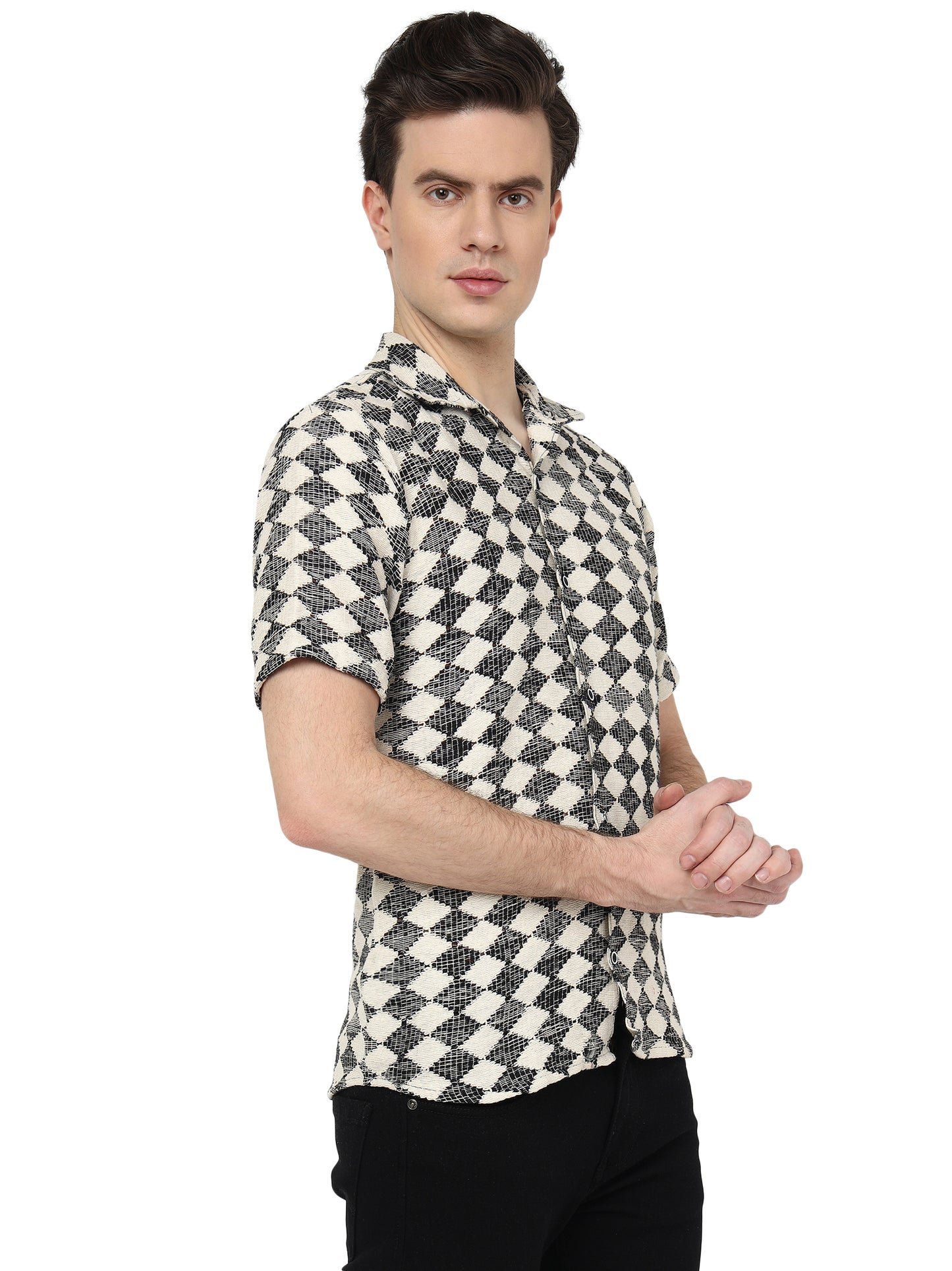 White & Black Knitted Shirt for Men