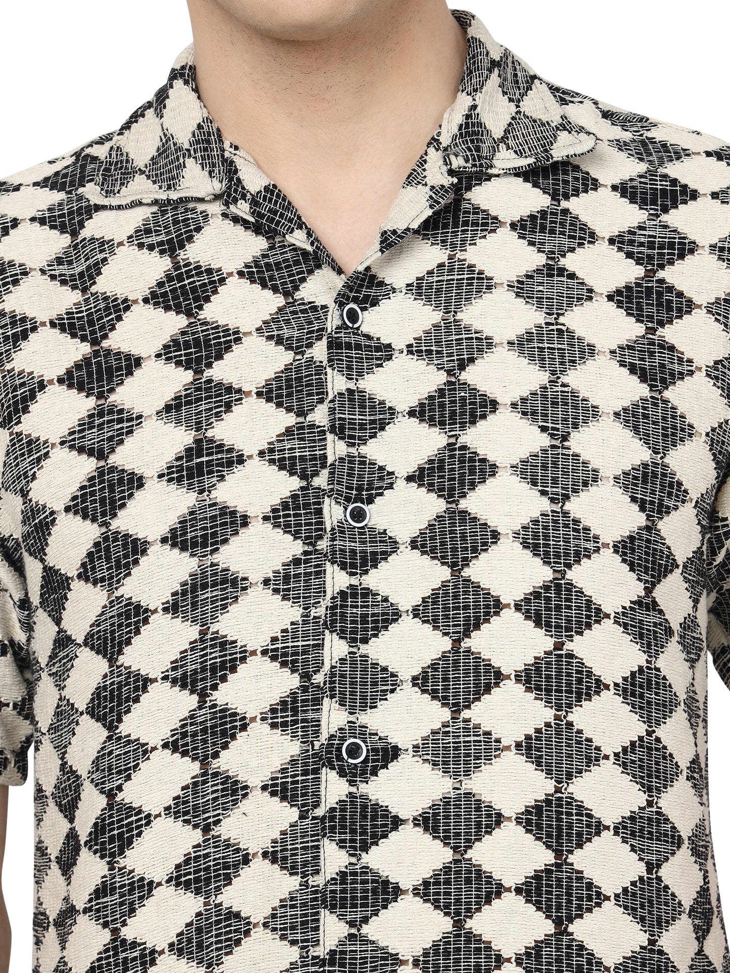 White & Black Knitted Shirt for Men