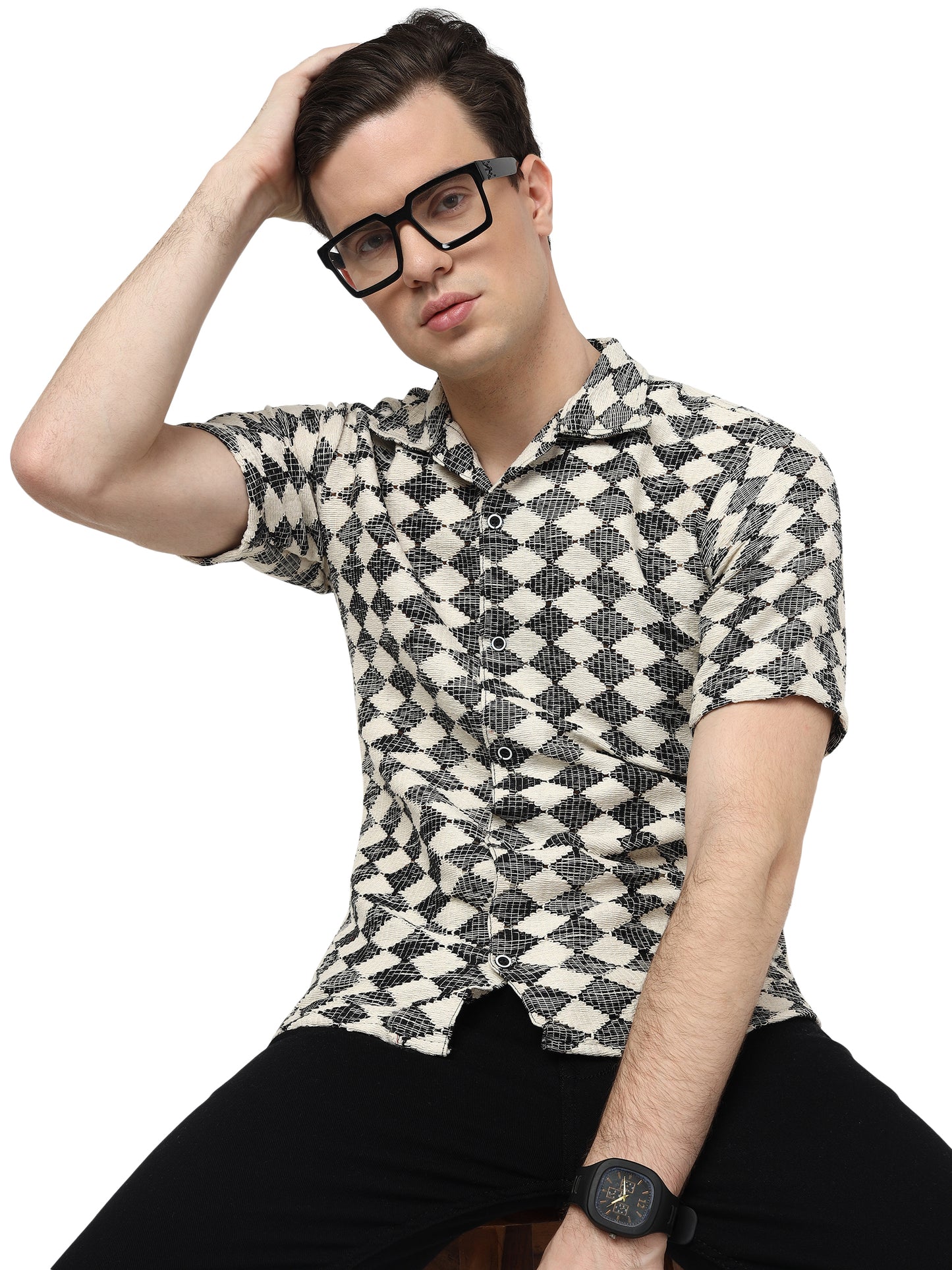 White & Black Knitted Shirt for Men