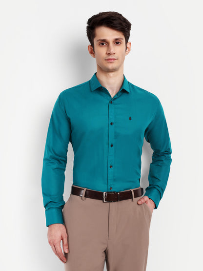 Sea Green Cotton Blend Solid Shirt