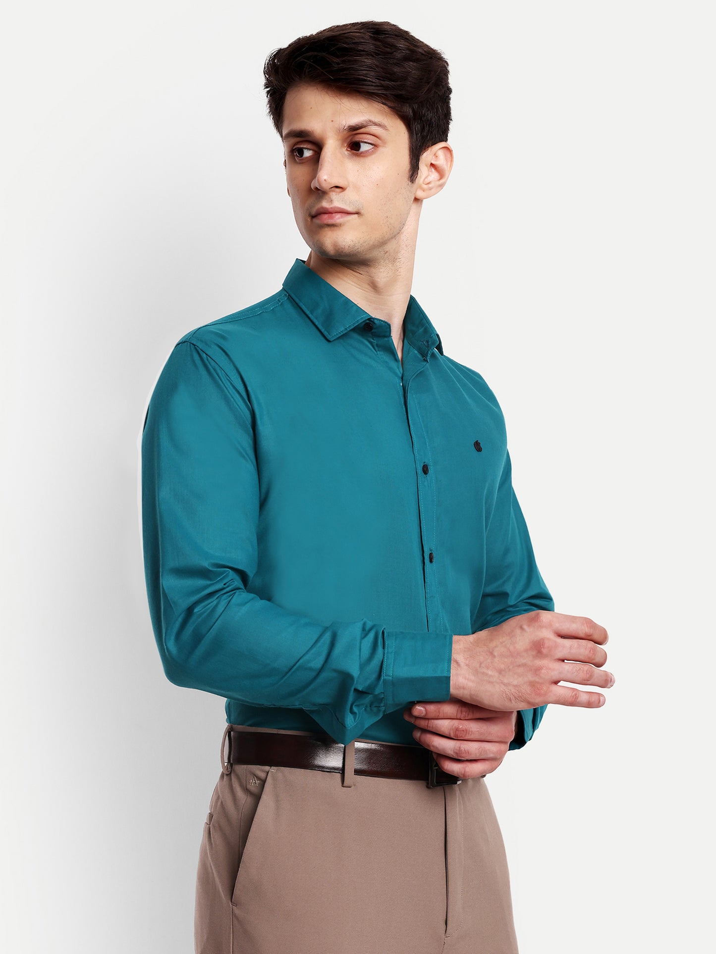 Sea Green Cotton Blend Solid Shirt