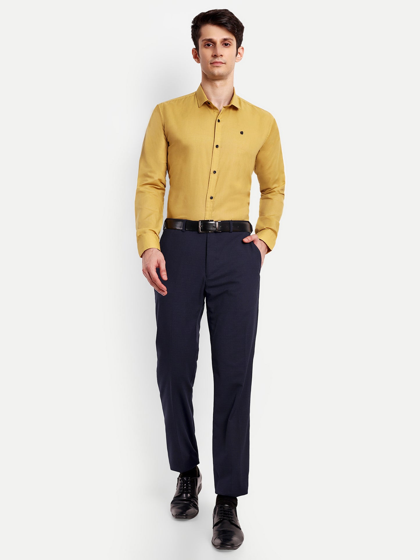 Mustard Cotton Blend Solid Shirt