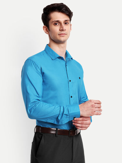 Blue Cotton Blend Solid Shirt