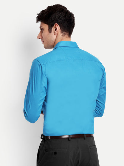 Blue Cotton Blend Solid Shirt