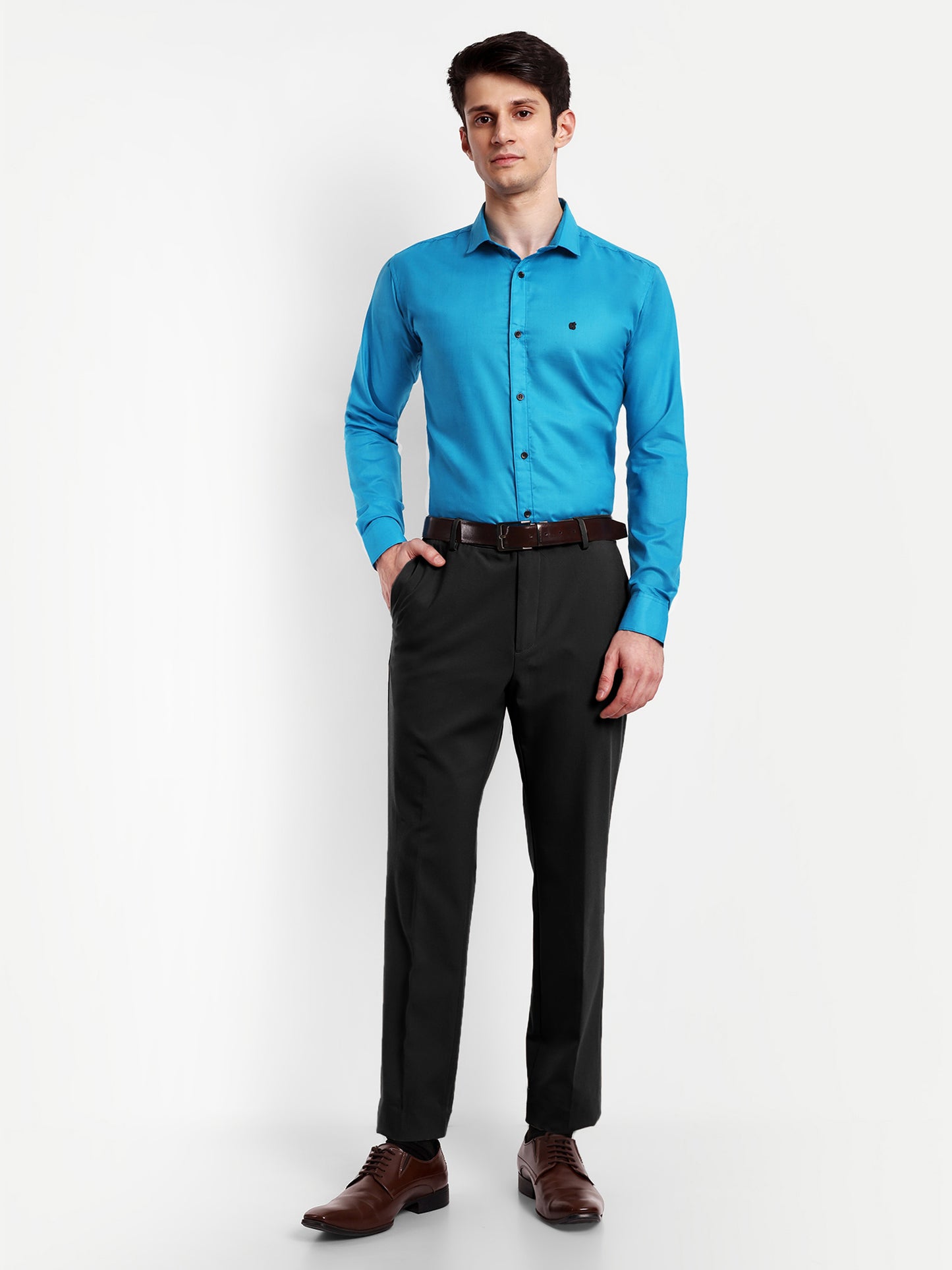 Blue Cotton Blend Solid Shirt