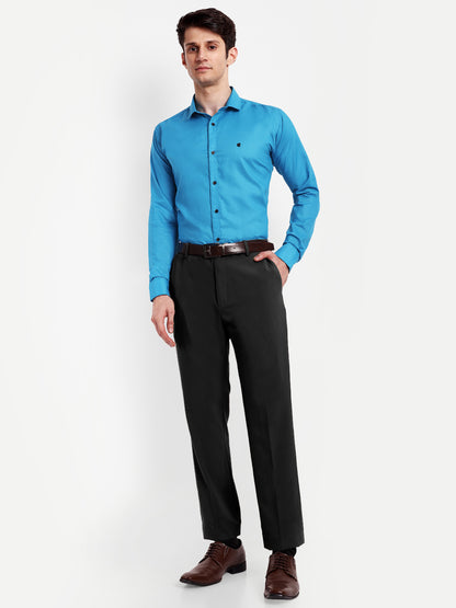 Blue Cotton Blend Solid Shirt