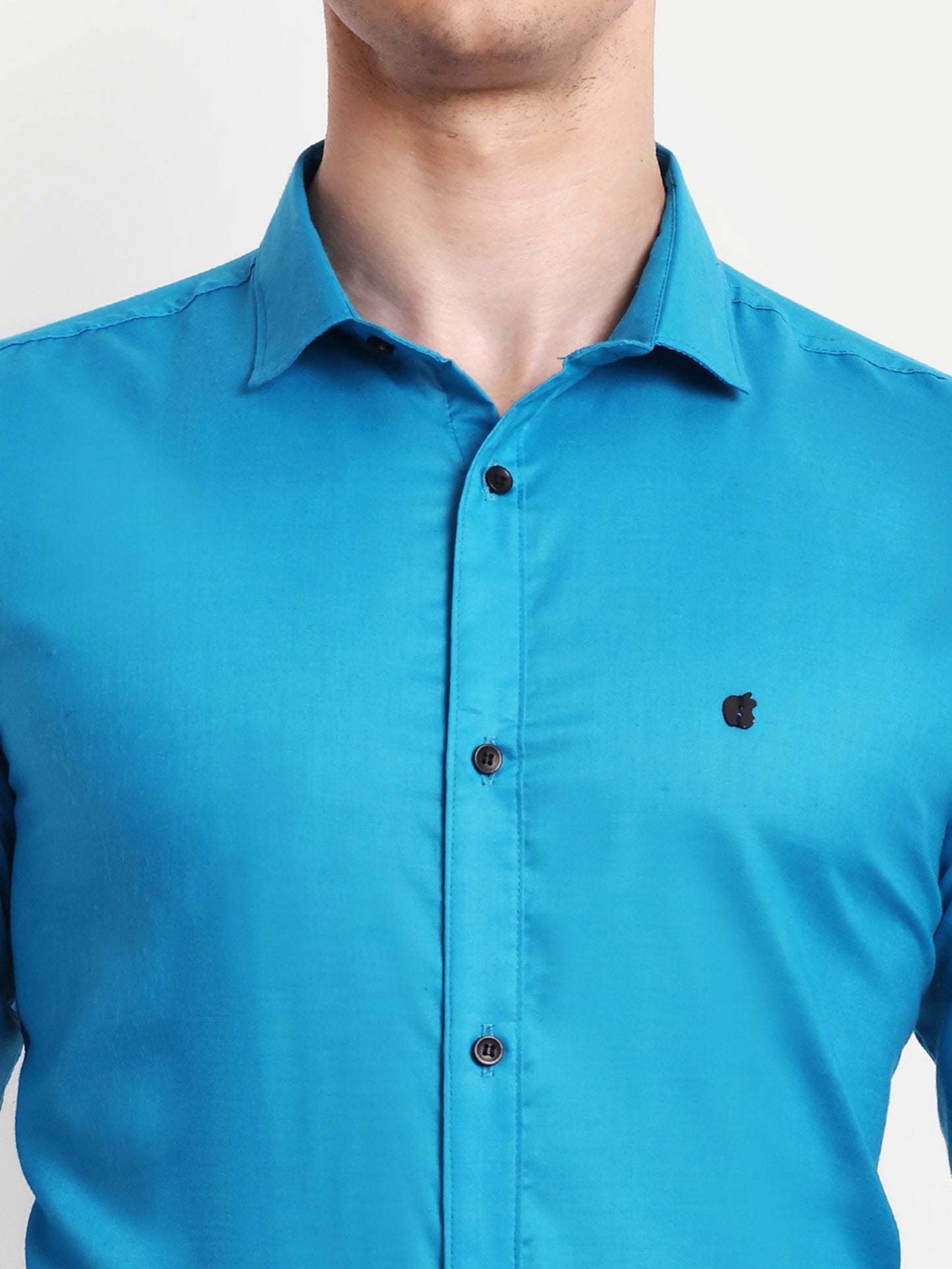 Blue Cotton Blend Solid Shirt