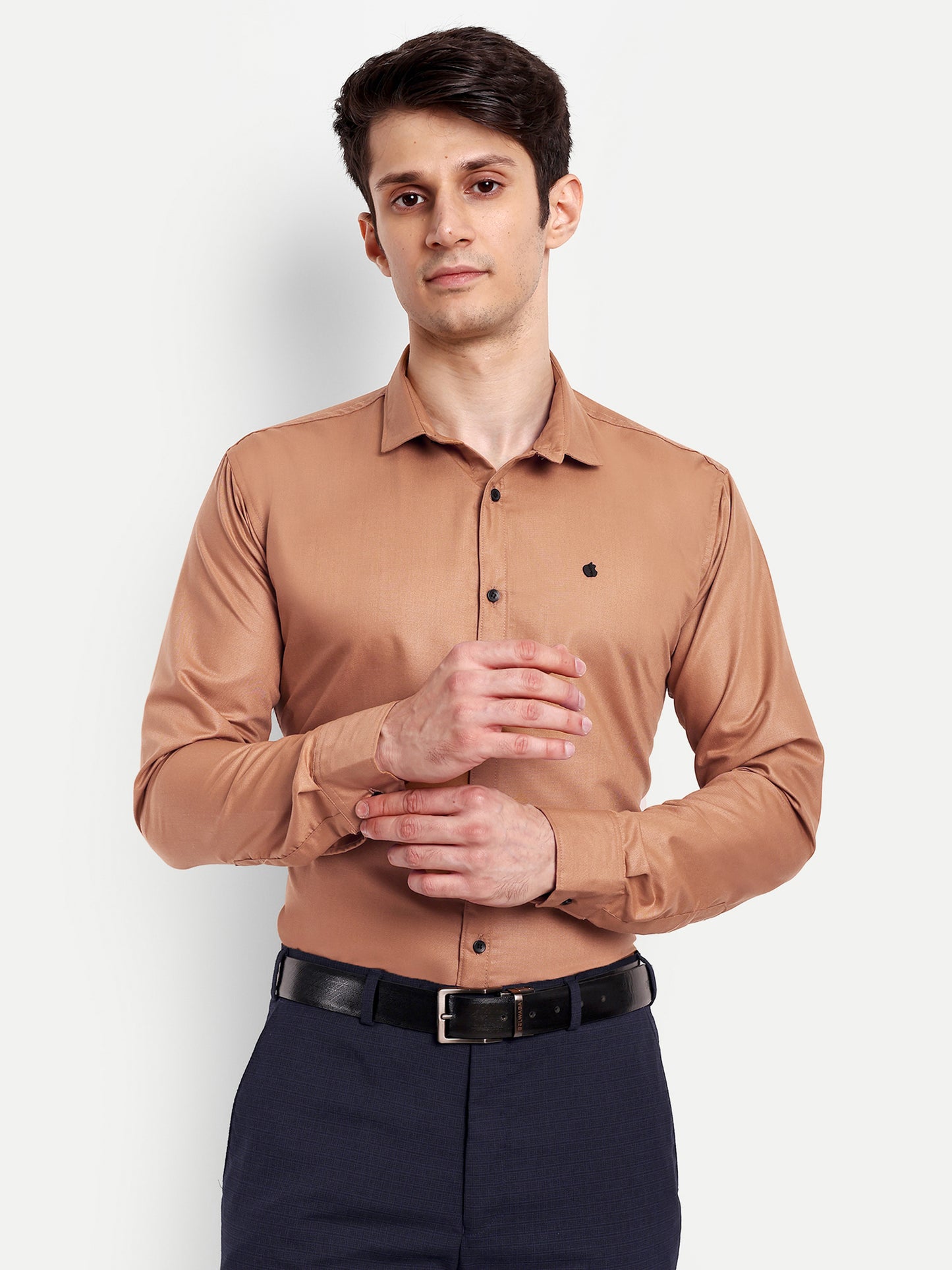 Light Brown Viscose Rayon Solid Shirt