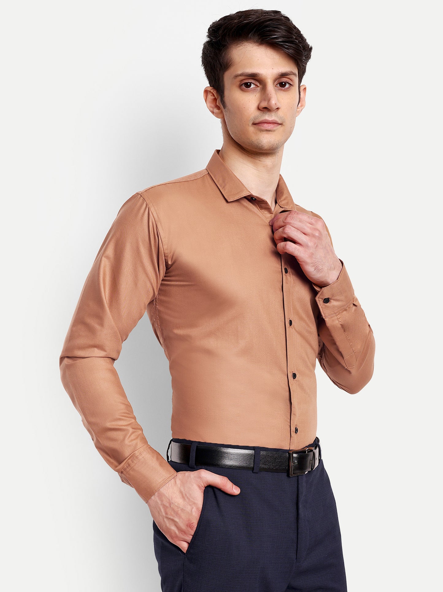 Light Brown Viscose Rayon Solid Shirt