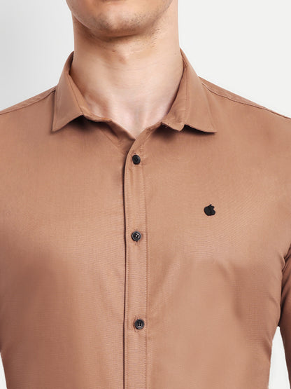 Light Brown Viscose Rayon Solid Shirt