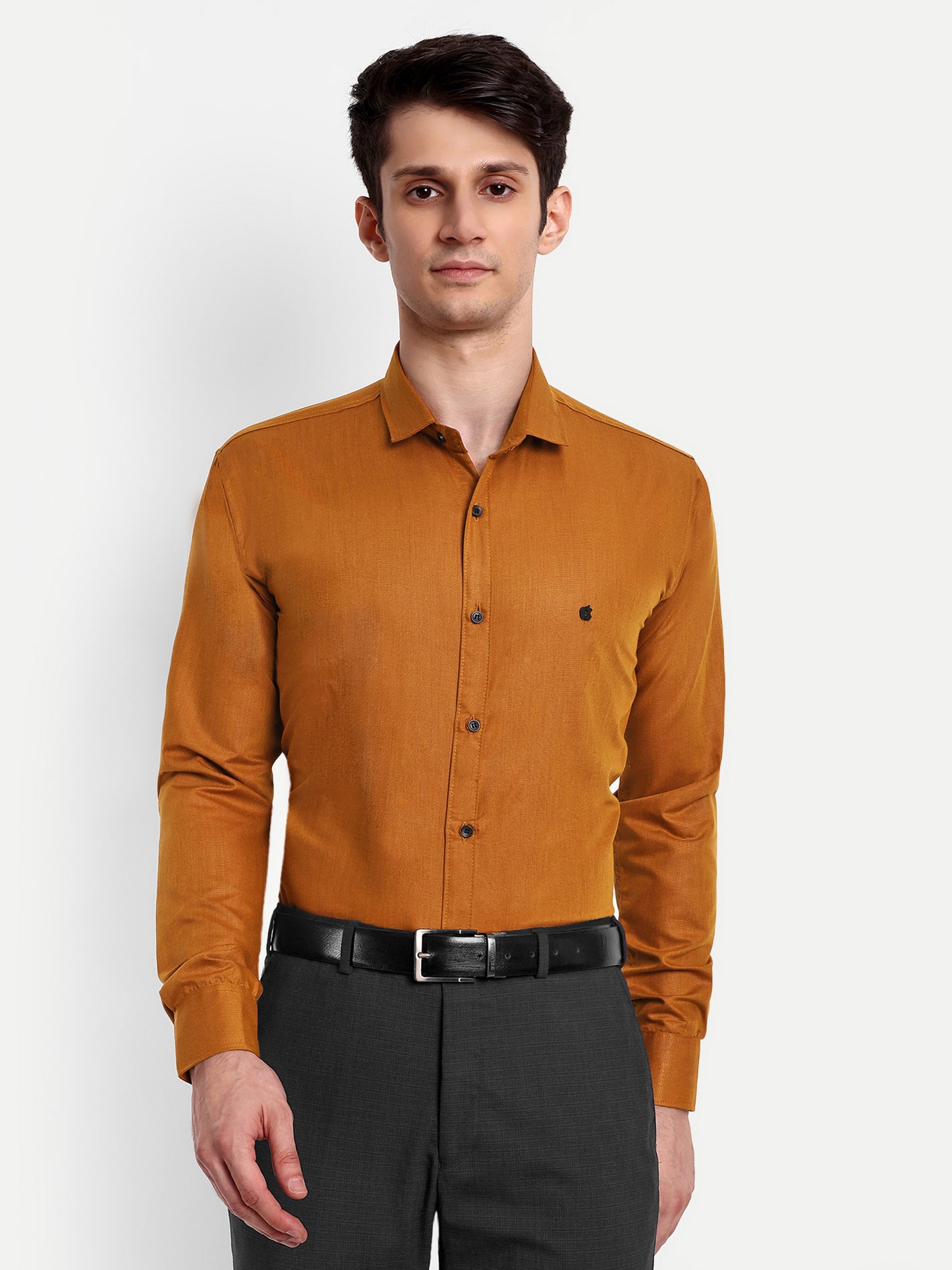 Orange Viscose Rayon Solid Shirt