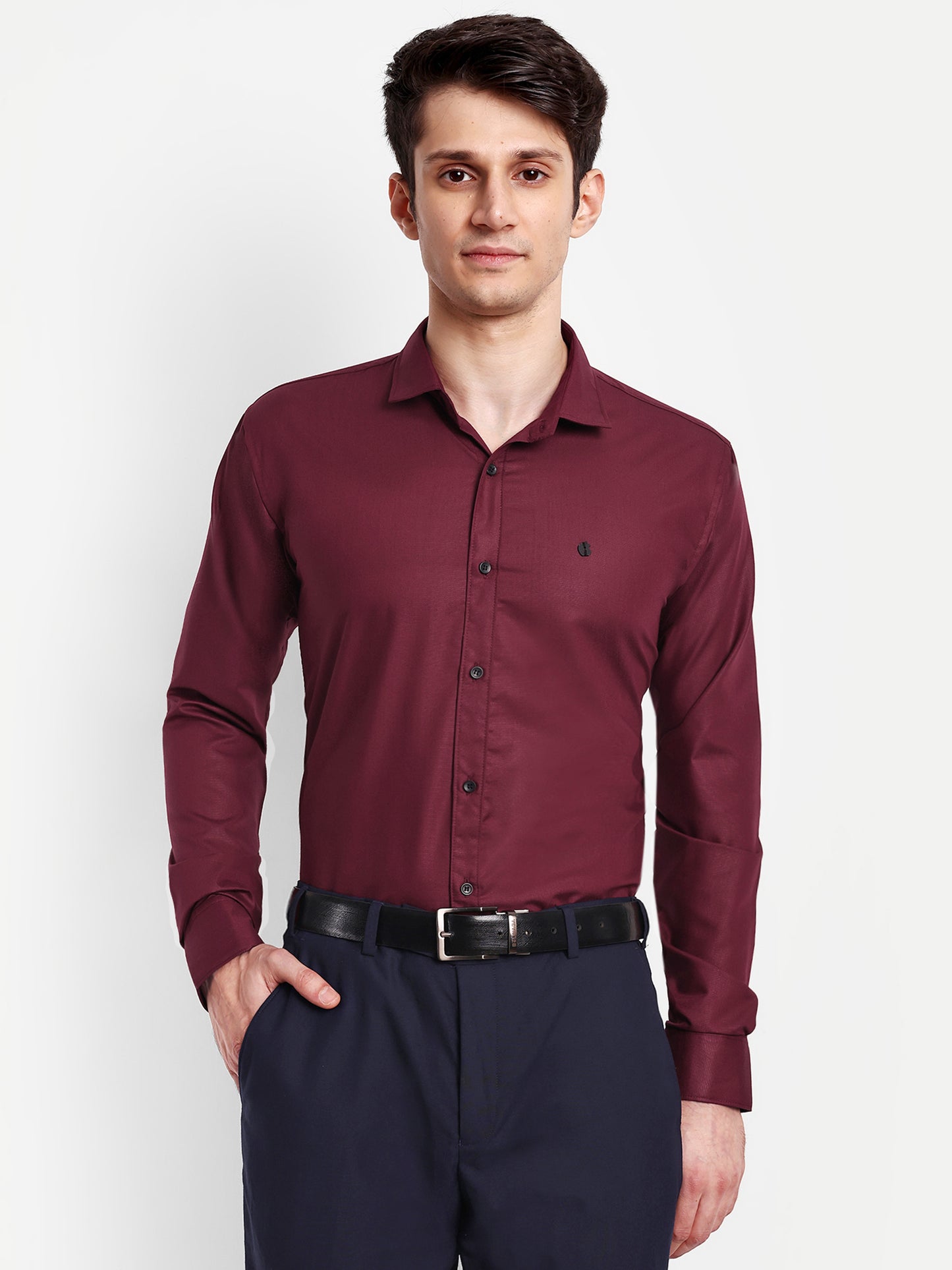 Maroon Viscose Rayon Solid Shirt