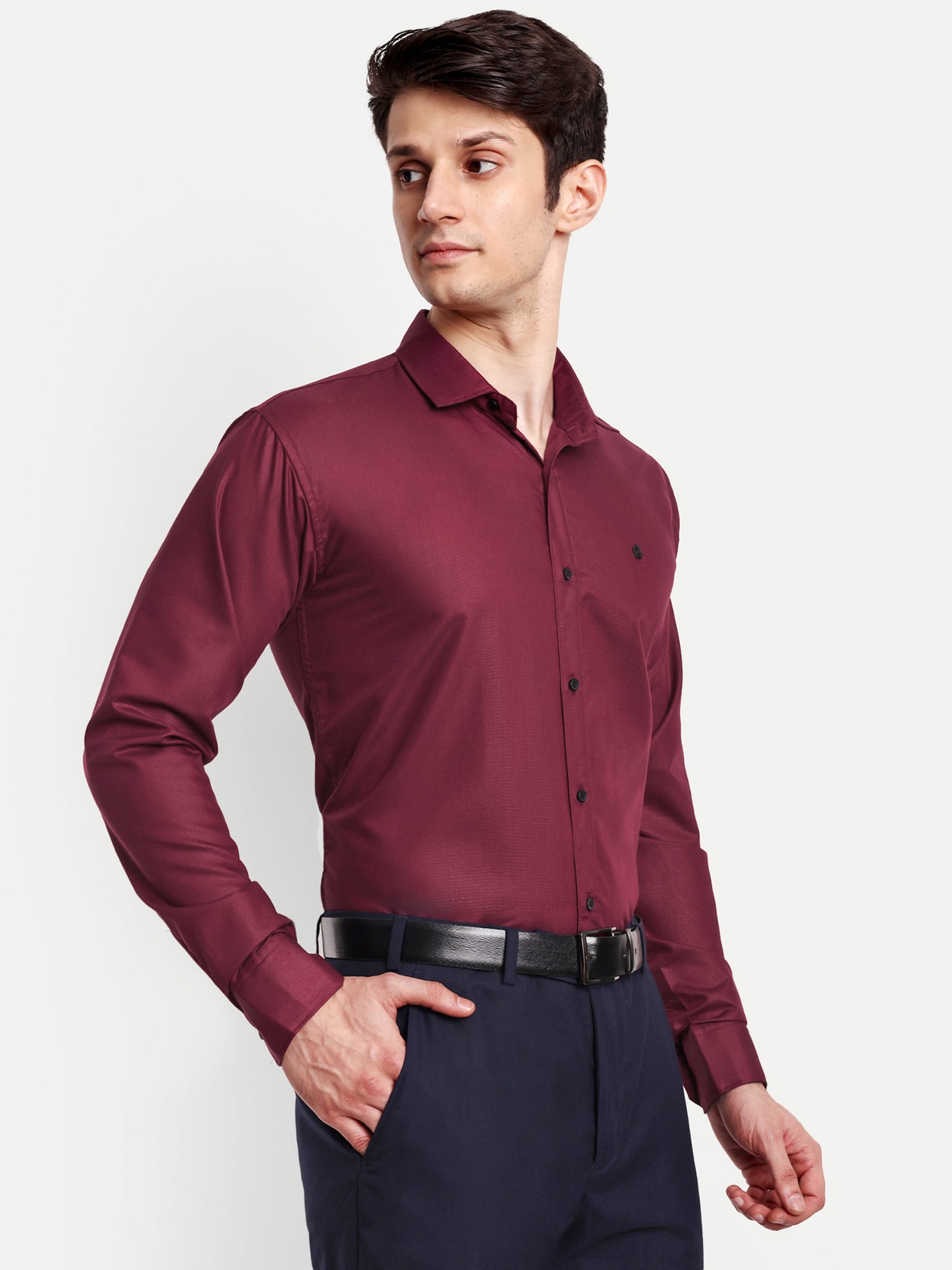 Maroon Viscose Rayon Solid Shirt