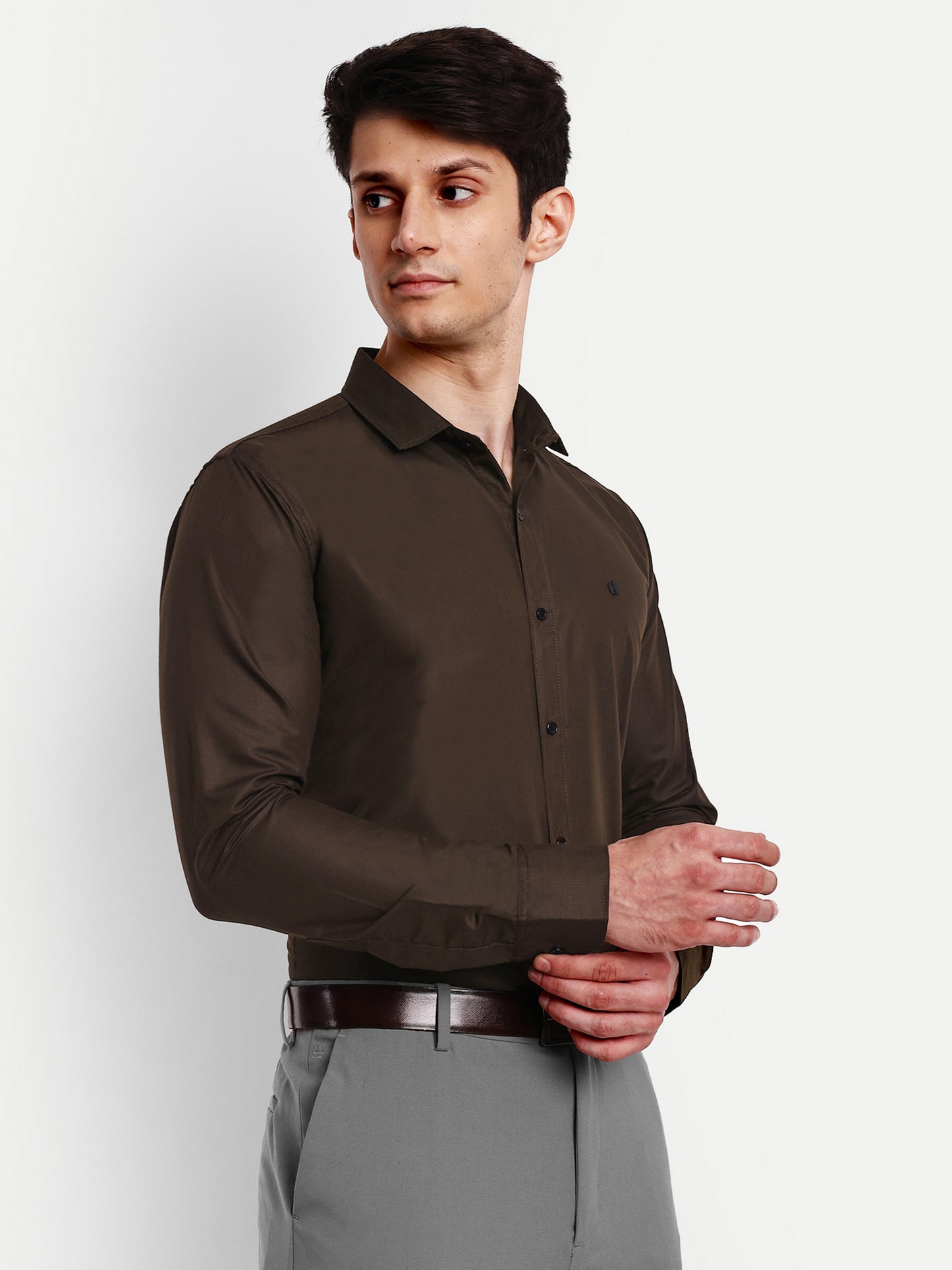 Brown Viscose Rayon Solid Shirt