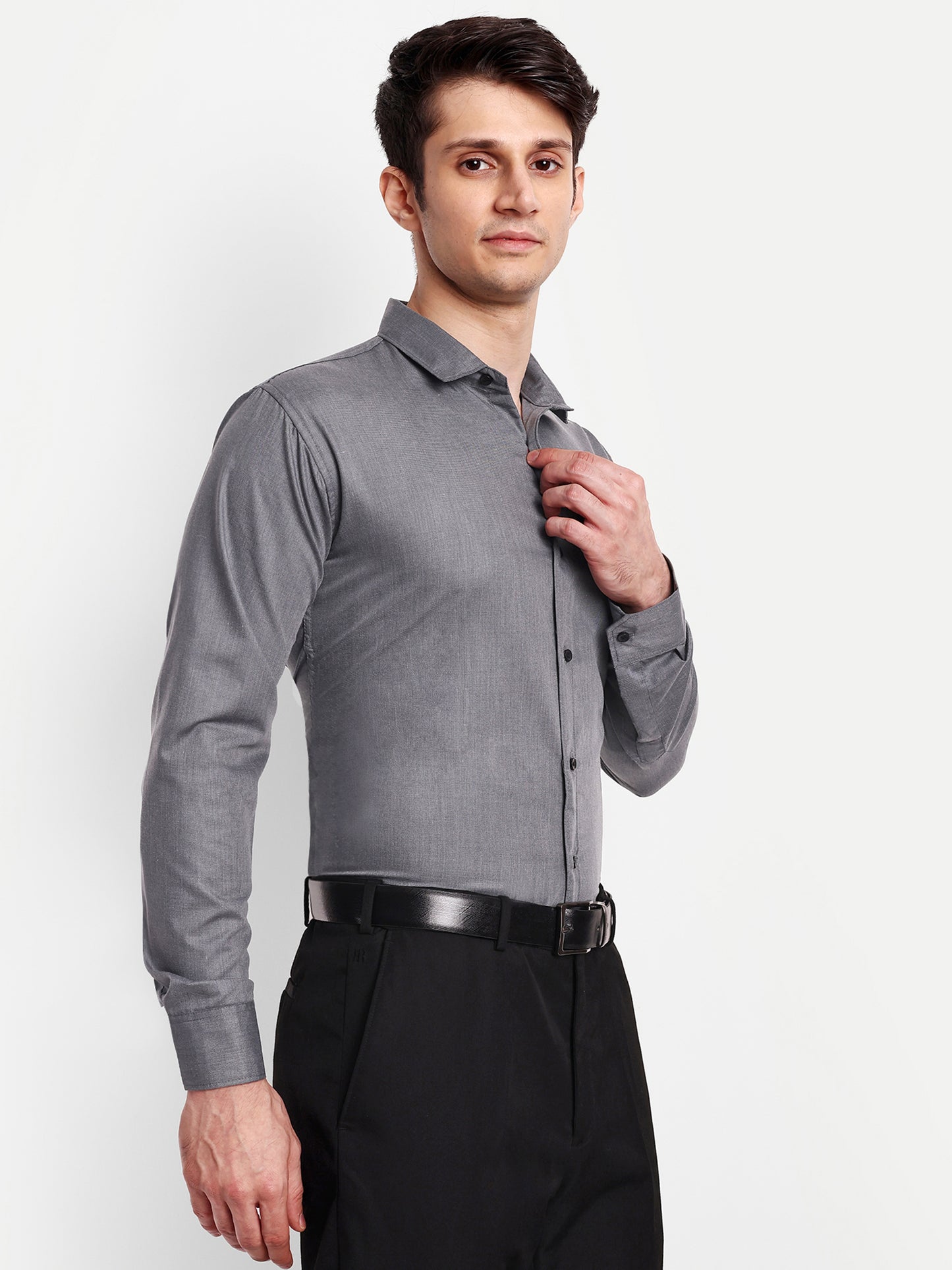 Dark Grey Viscose Rayon Solid Shirt