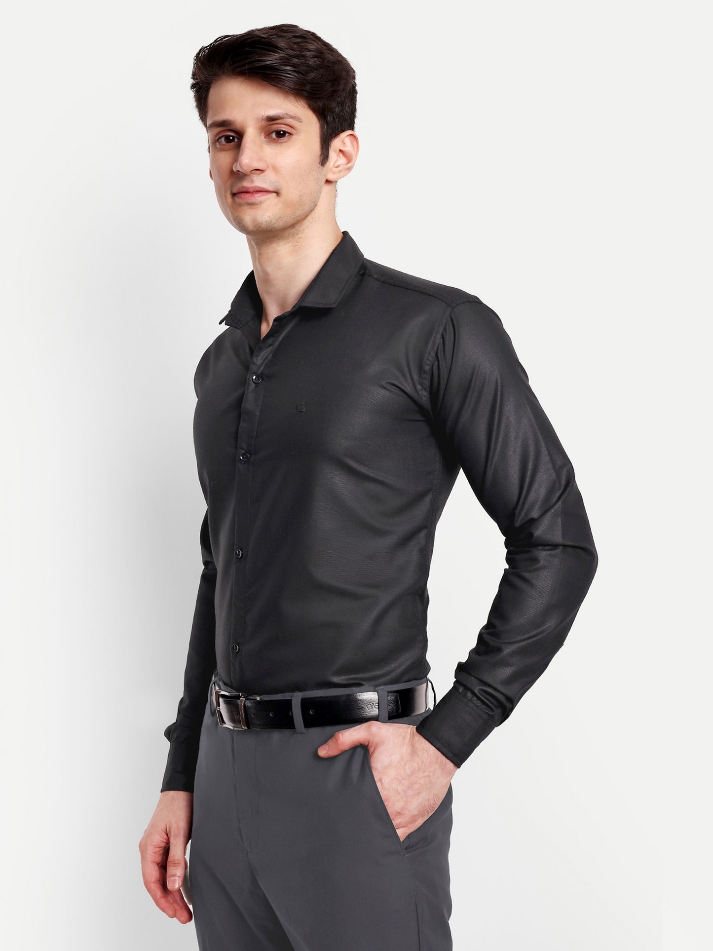 Black Viscose Rayon Solid Shirt