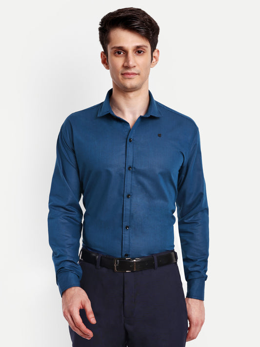 Navy Blue Viscose Rayon Solid Shirt