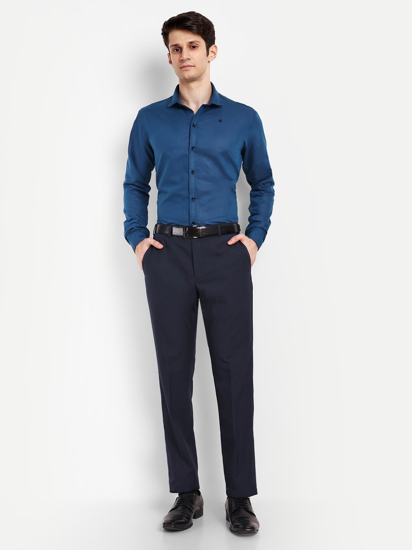 Navy Blue Viscose Rayon Solid Shirt