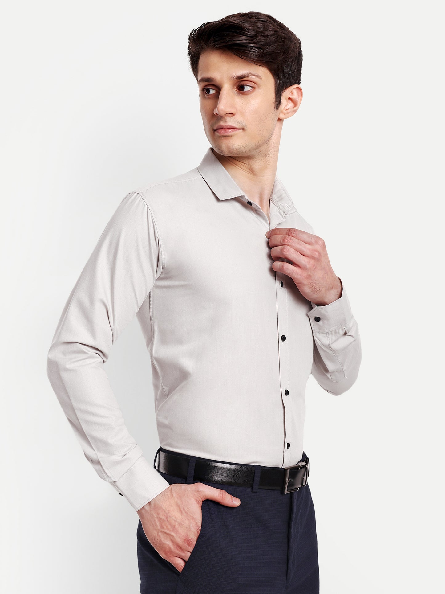 Light Grey Viscose Rayon Solid Shirt