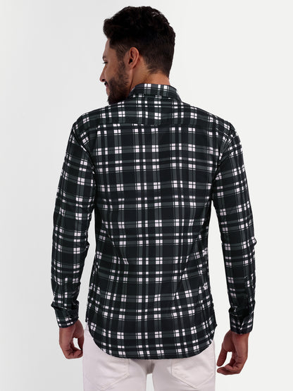 Black Cotton Blend Checks Shirt