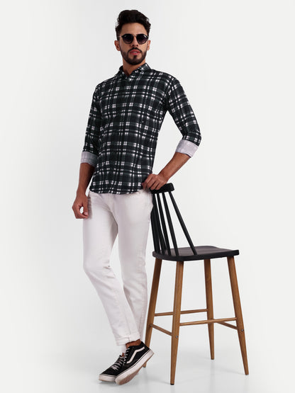 Black Cotton Blend Checks Shirt