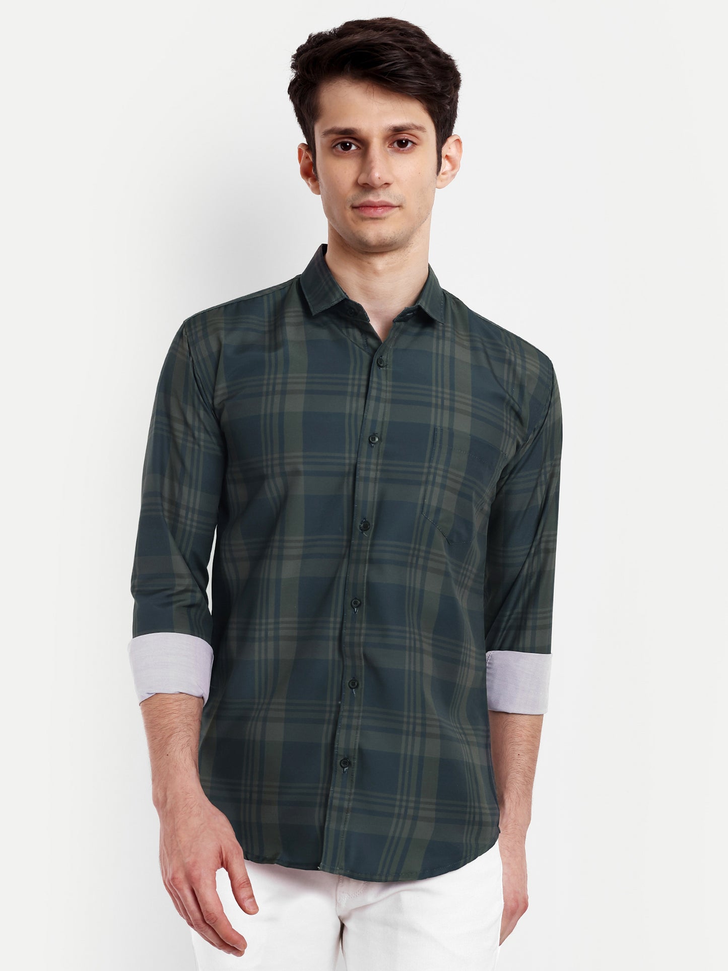 Grey Cotton Blend Checks Shirt