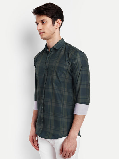 Grey Cotton Blend Checks Shirt