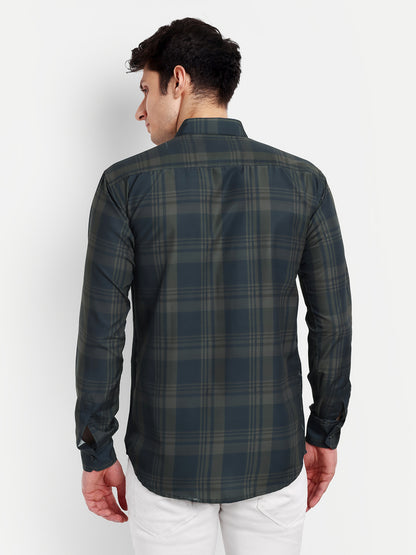 Grey Cotton Blend Checks Shirt