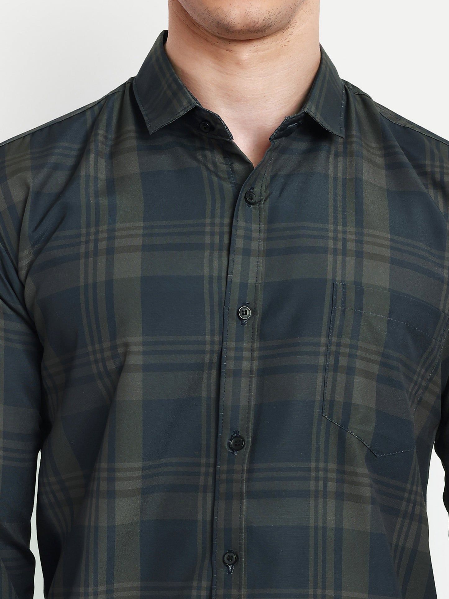 Grey Cotton Blend Checks Shirt