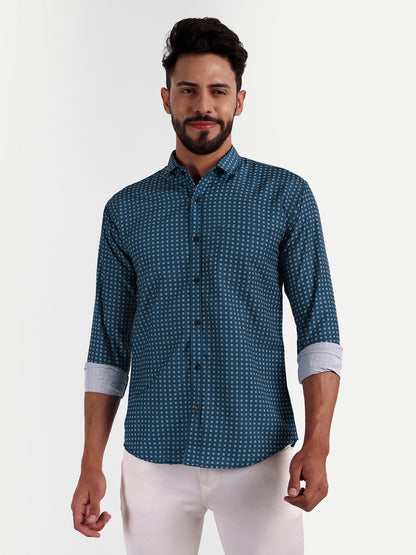 Royal Blue Cotton Blend Checks Shirt