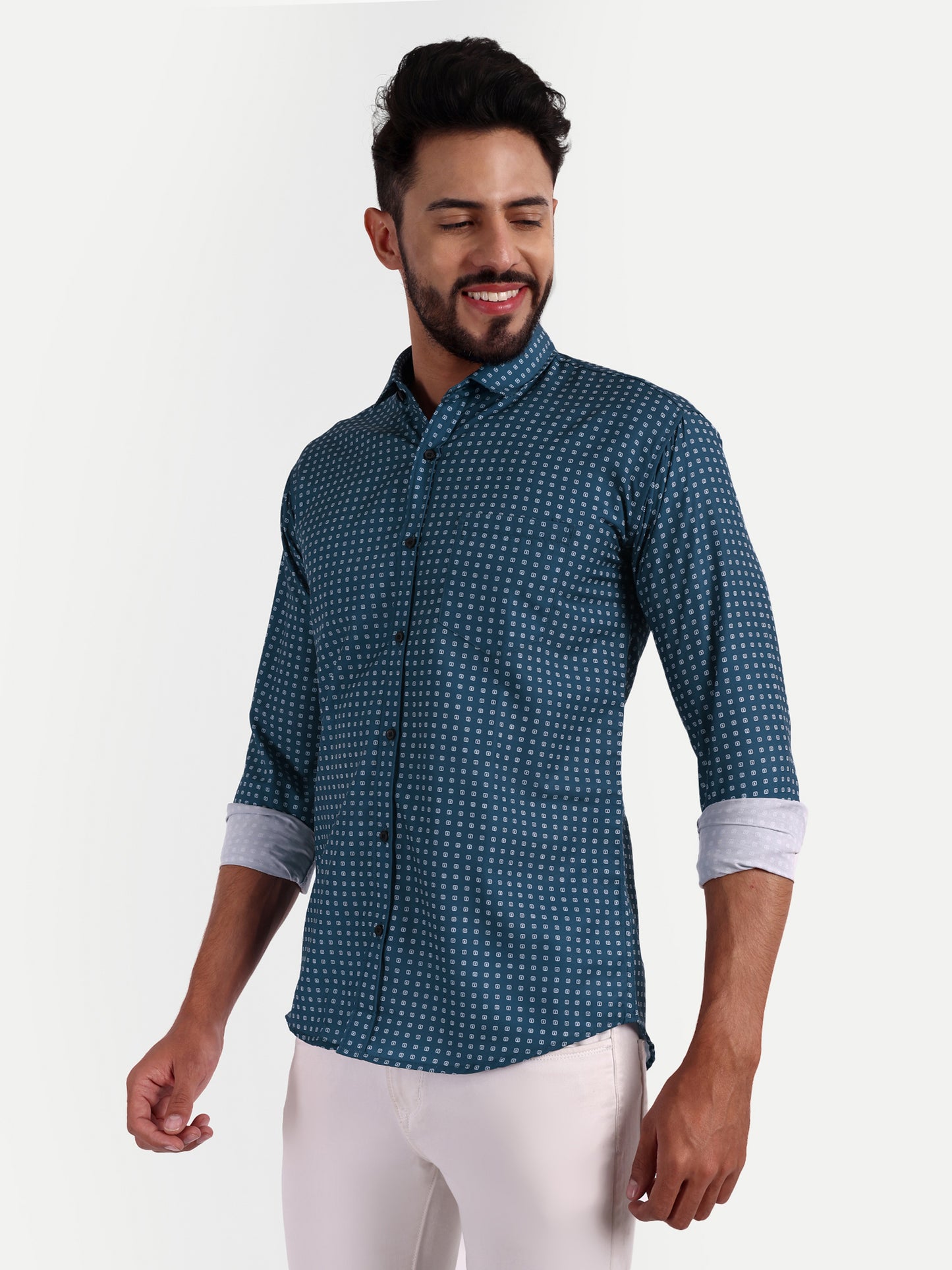 Royal Blue Cotton Blend Checks Shirt