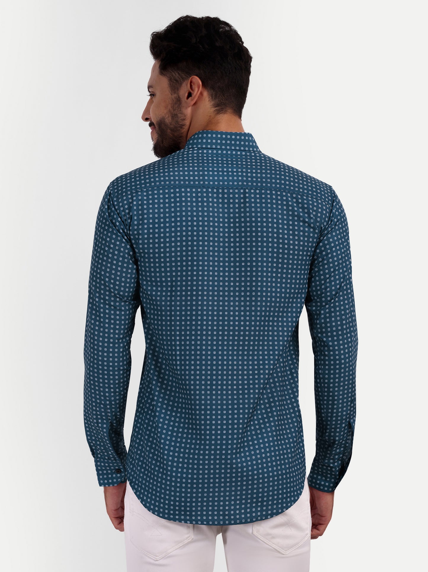 Royal Blue Cotton Blend Checks Shirt