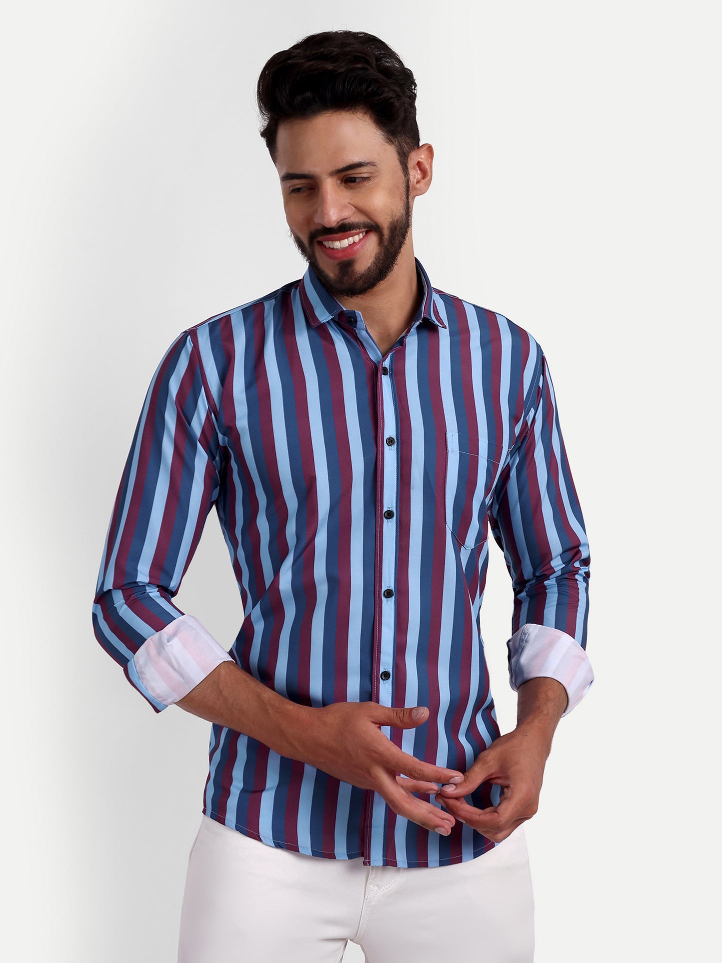 Multi Colour Cotton Blend Lining Print Shirt