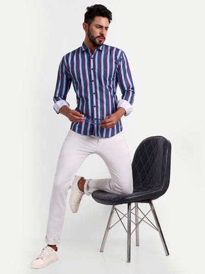 Multi Colour Cotton Blend Lining Print Shirt