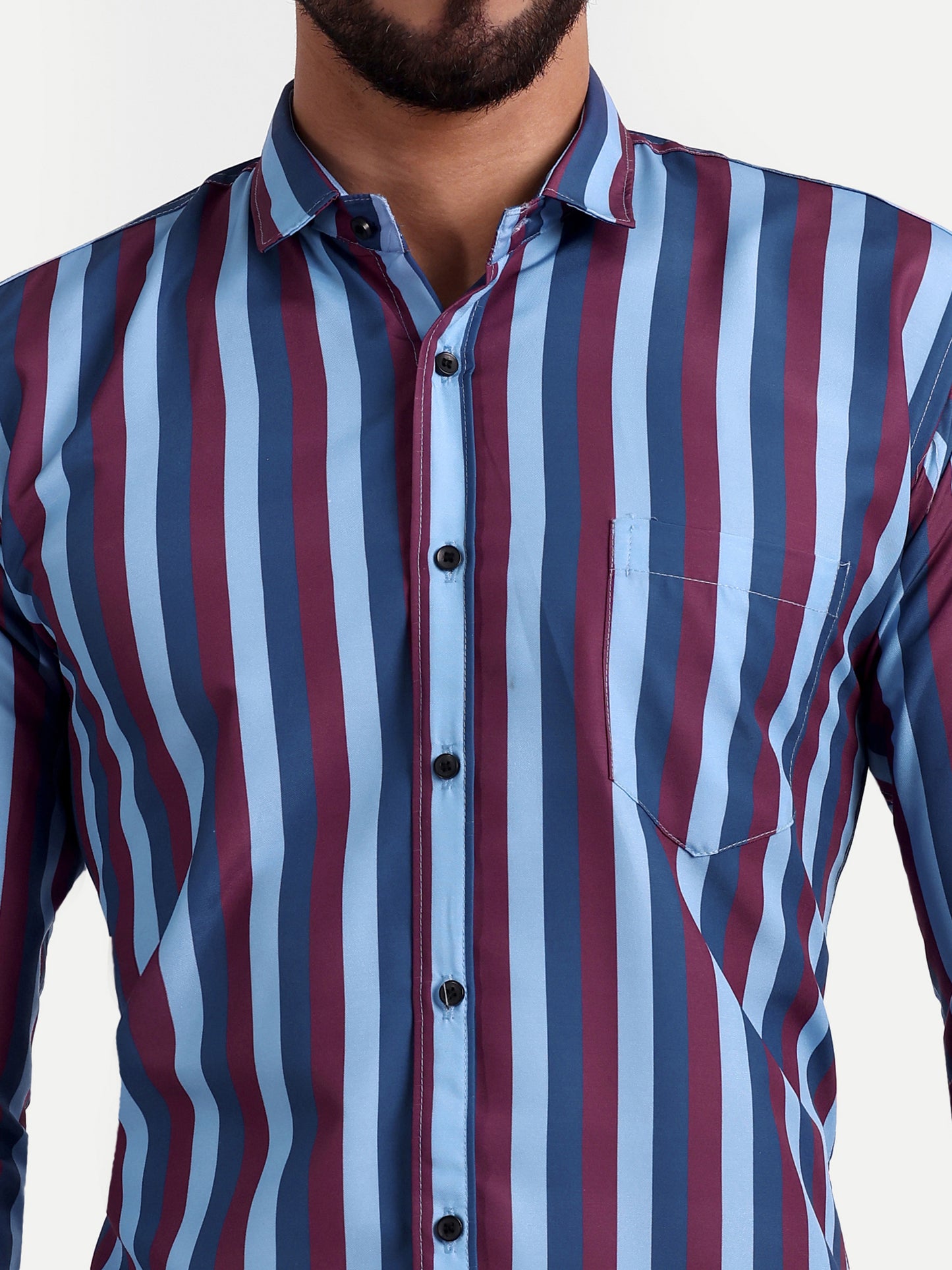 Multi Colour Cotton Blend Lining Print Shirt