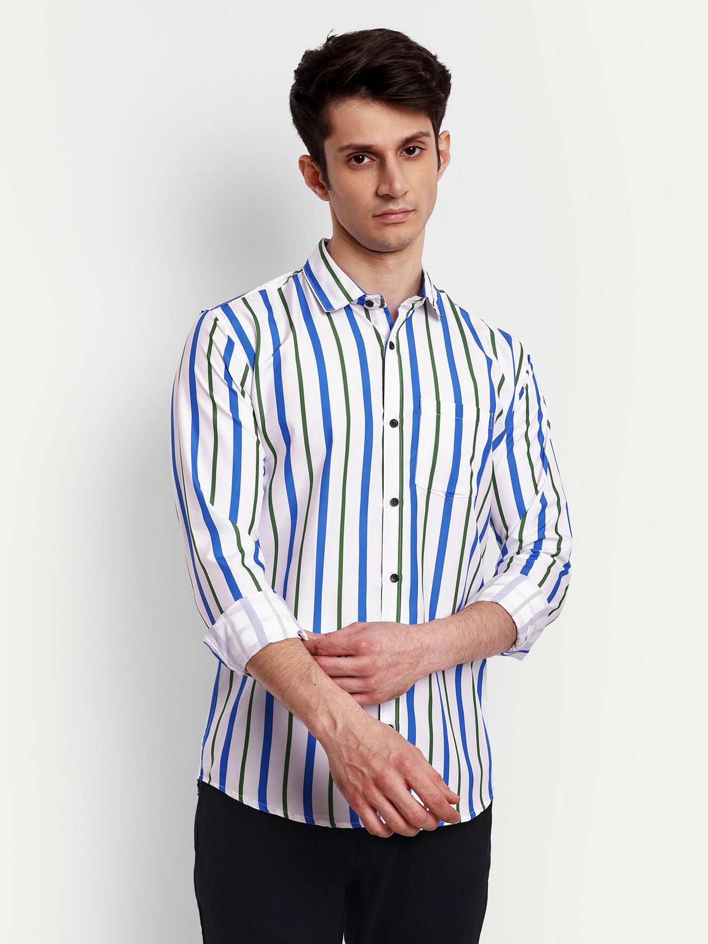 Multi Colour Cotton Blend Lining Print Shirt