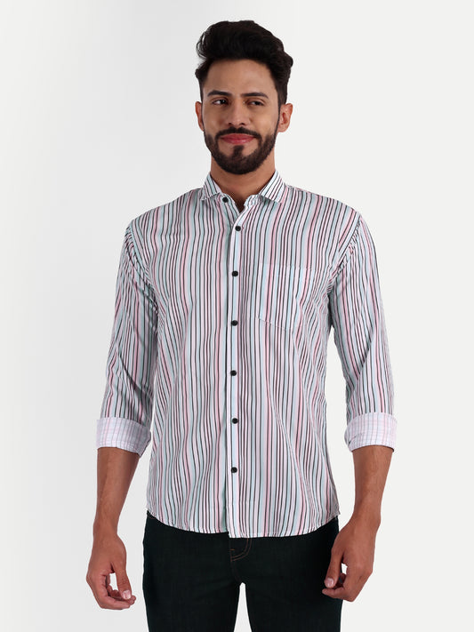 Multi Colour Cotton Blend Lining Print Shirt