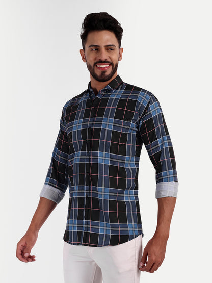 Blue Cotton Blend Checks Shirt