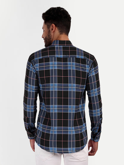 Blue Cotton Blend Checks Shirt