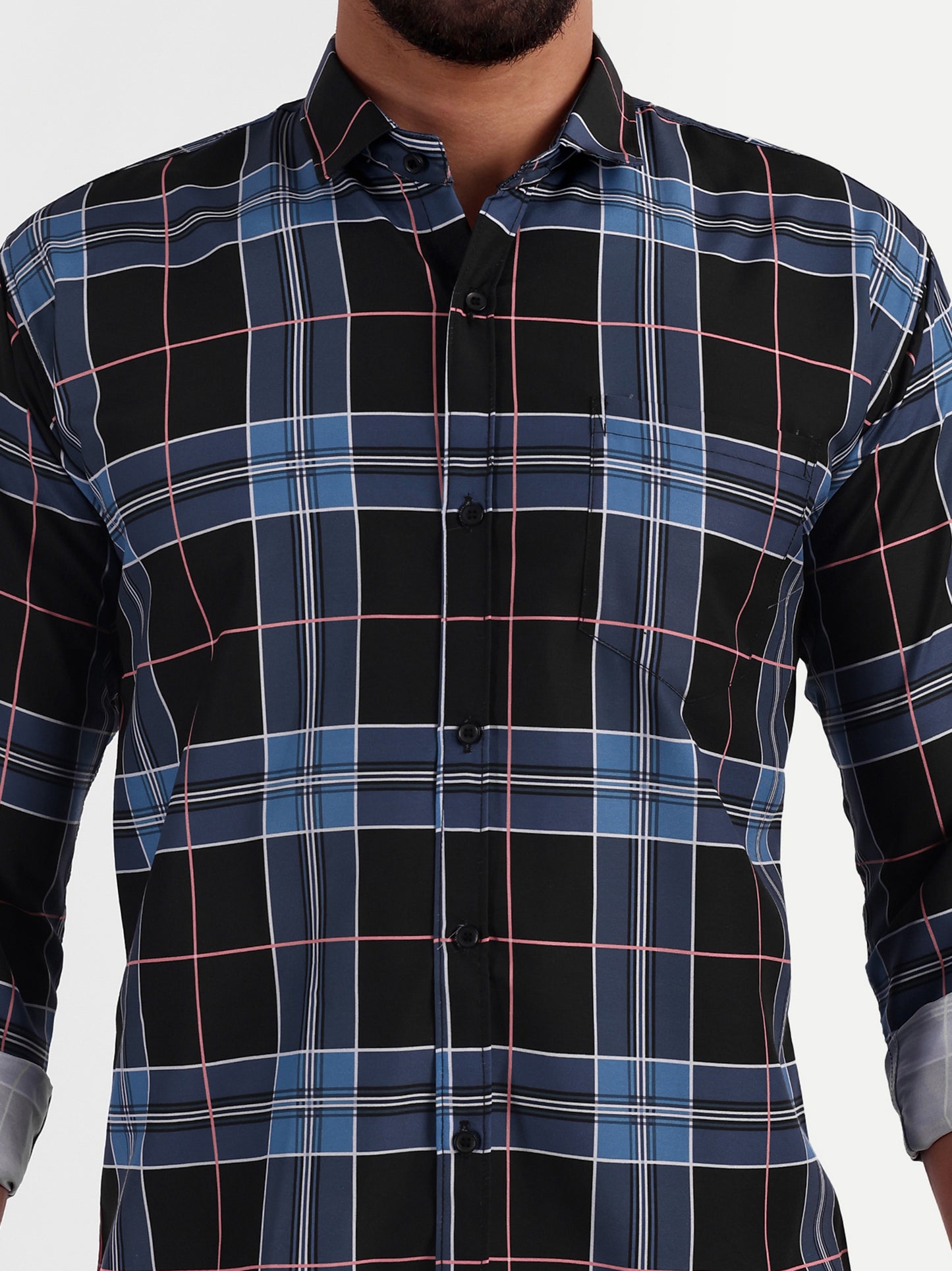 Blue Cotton Blend Checks Shirt