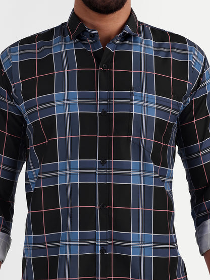 Blue Cotton Blend Checks Shirt