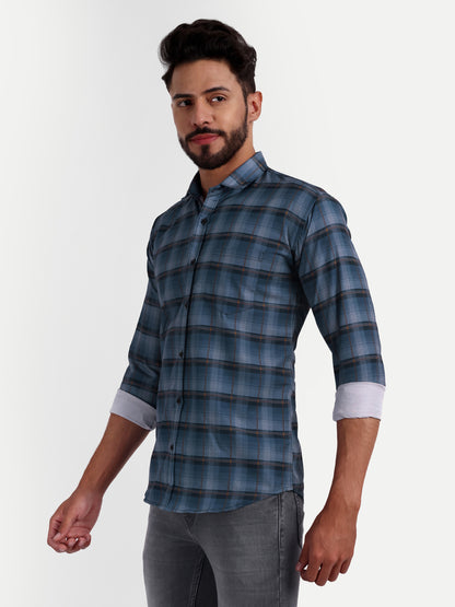 Blue Cotton Blend Checks Shirt