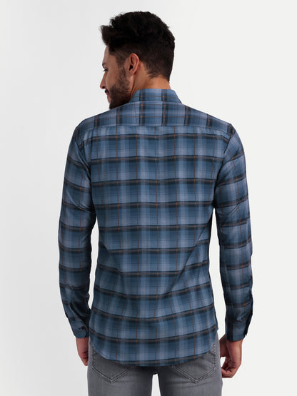 Blue Cotton Blend Checks Shirt