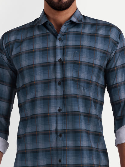 Blue Cotton Blend Checks Shirt